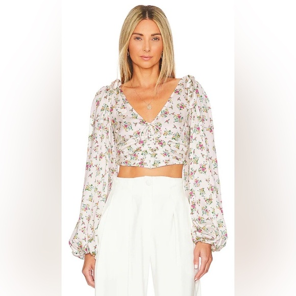 For Love And Lemons Tops - For Love & Lemons Tanya Crop Top White Floral XS NWT Boho Cottagecore
